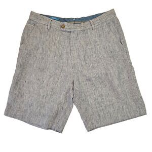 J.McLaughlin Flat Front Linen Shorts Men's Size 33‎ 9in Blue White Stripe Preppy